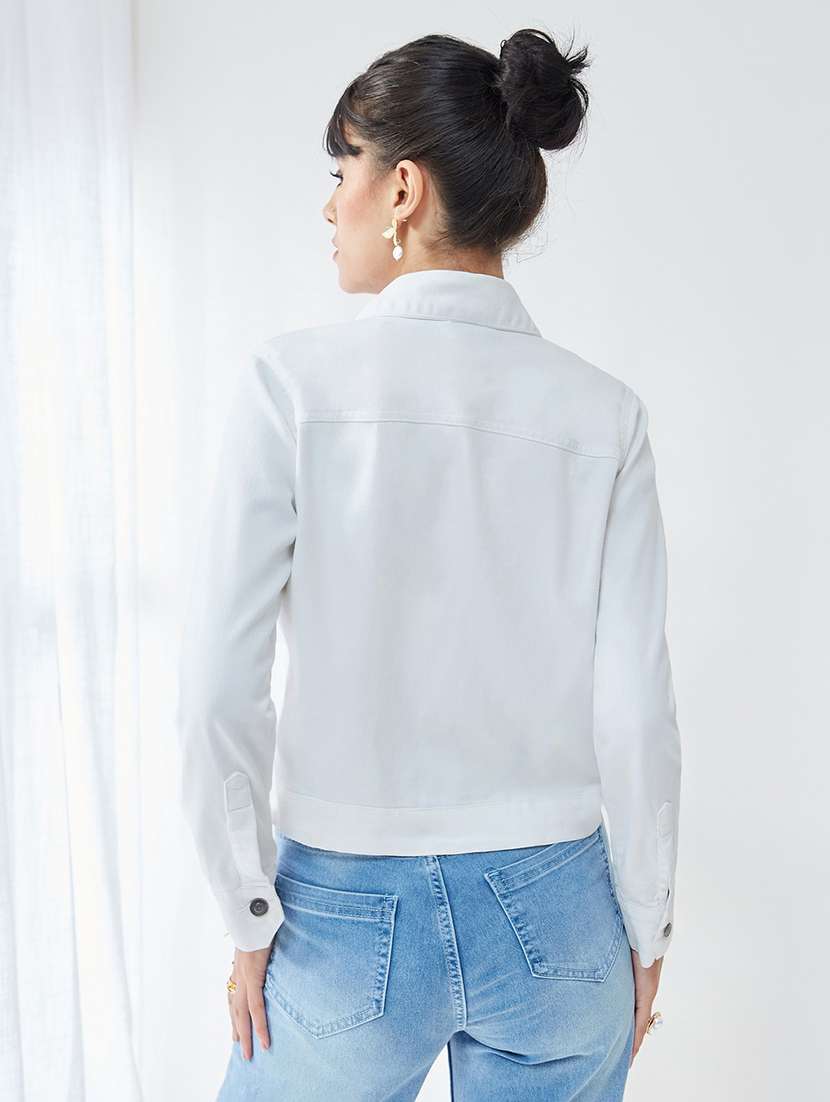 women solid long sleeves denim jacket - 22577162 -  Standard Image - 4