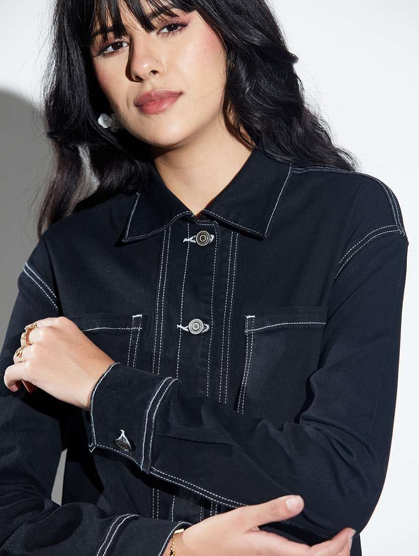 women solid long sleeves denim jacket - 22577165 -  Standard Image - 1