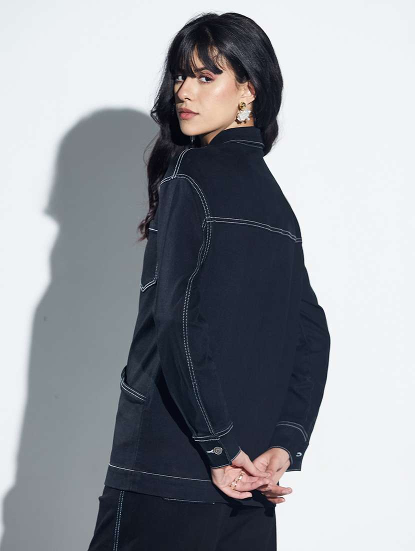 women solid long sleeves denim jacket - 22577165 -  Standard Image - 4