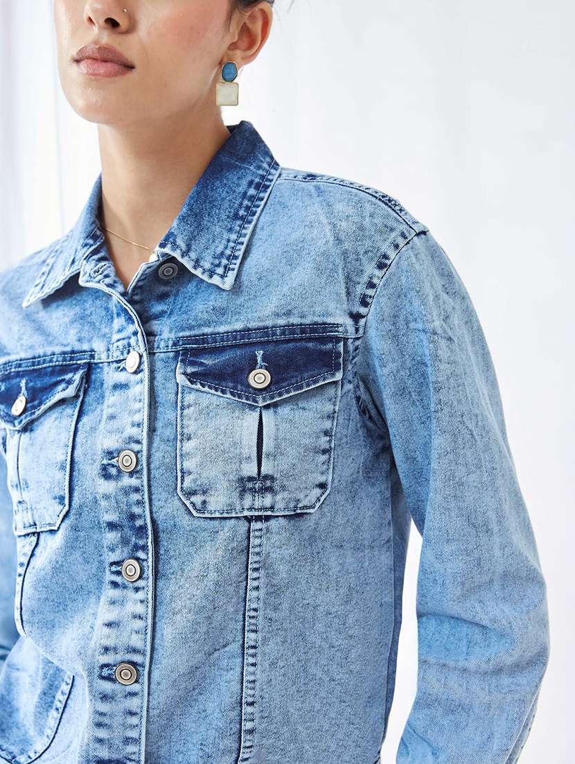 women washed long sleeves denim jacket - 22577166 -  Standard Image - 1