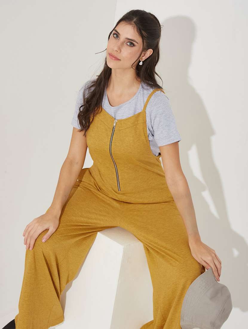 women solid shoulder strap dungaree