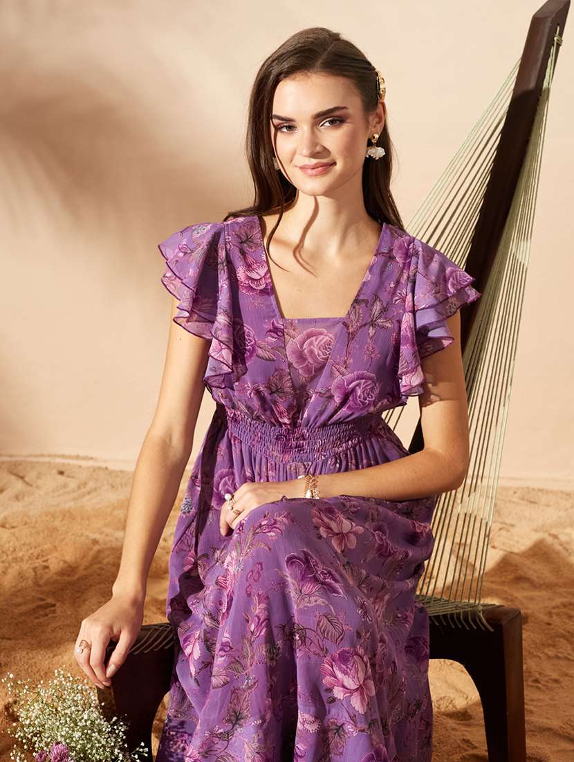 women printed flared sleeves tiered dress - 22577186 -  Standard Image - 1