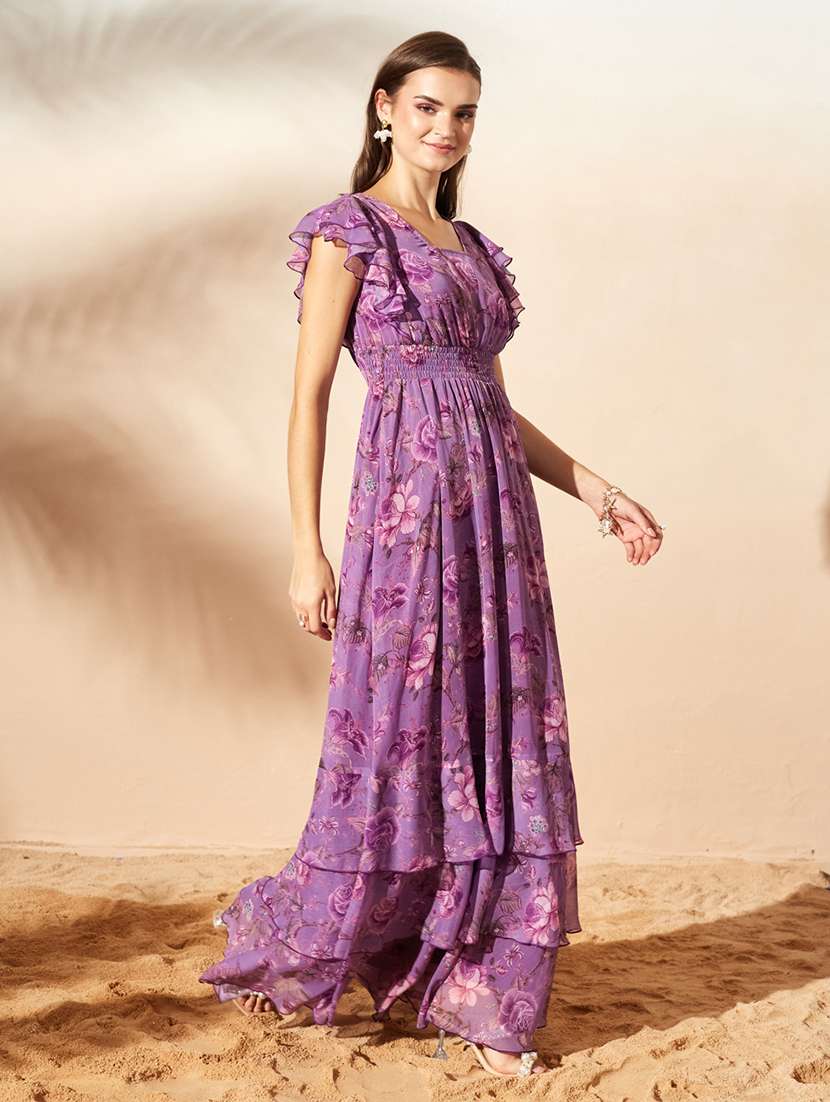 women printed flared sleeves tiered dress - 22577186 -  Standard Image - 4