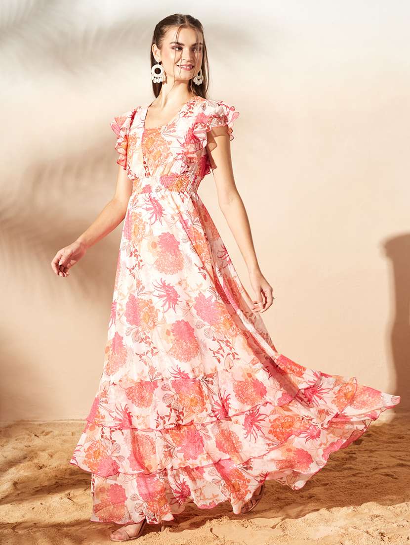 Women Printed Ruffle Sleeves Tiered Dress - 22577187 -  Standard Image - 4