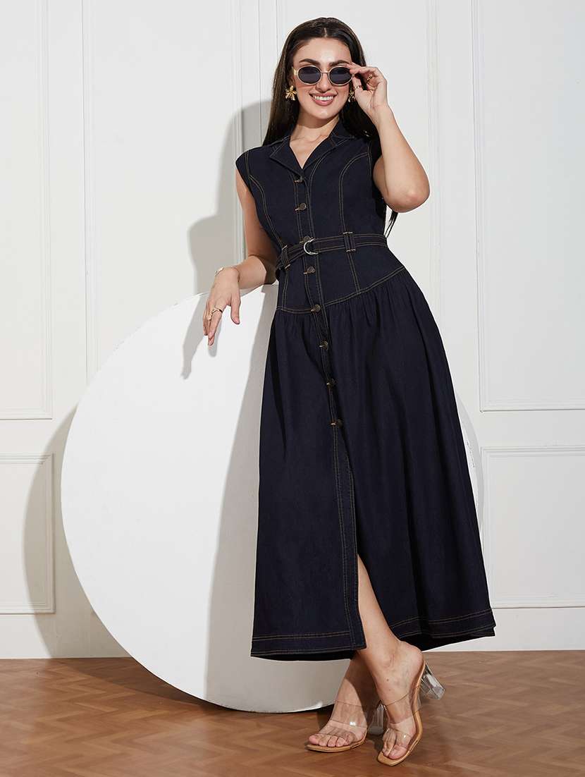 women solid sleeveless a-line dress