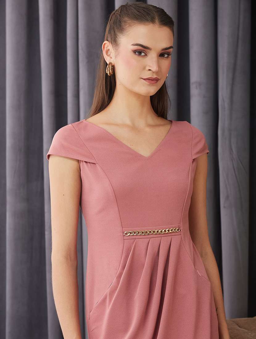 women solid cap sleeves sheath dress - 22577190 -  Standard Image - 1