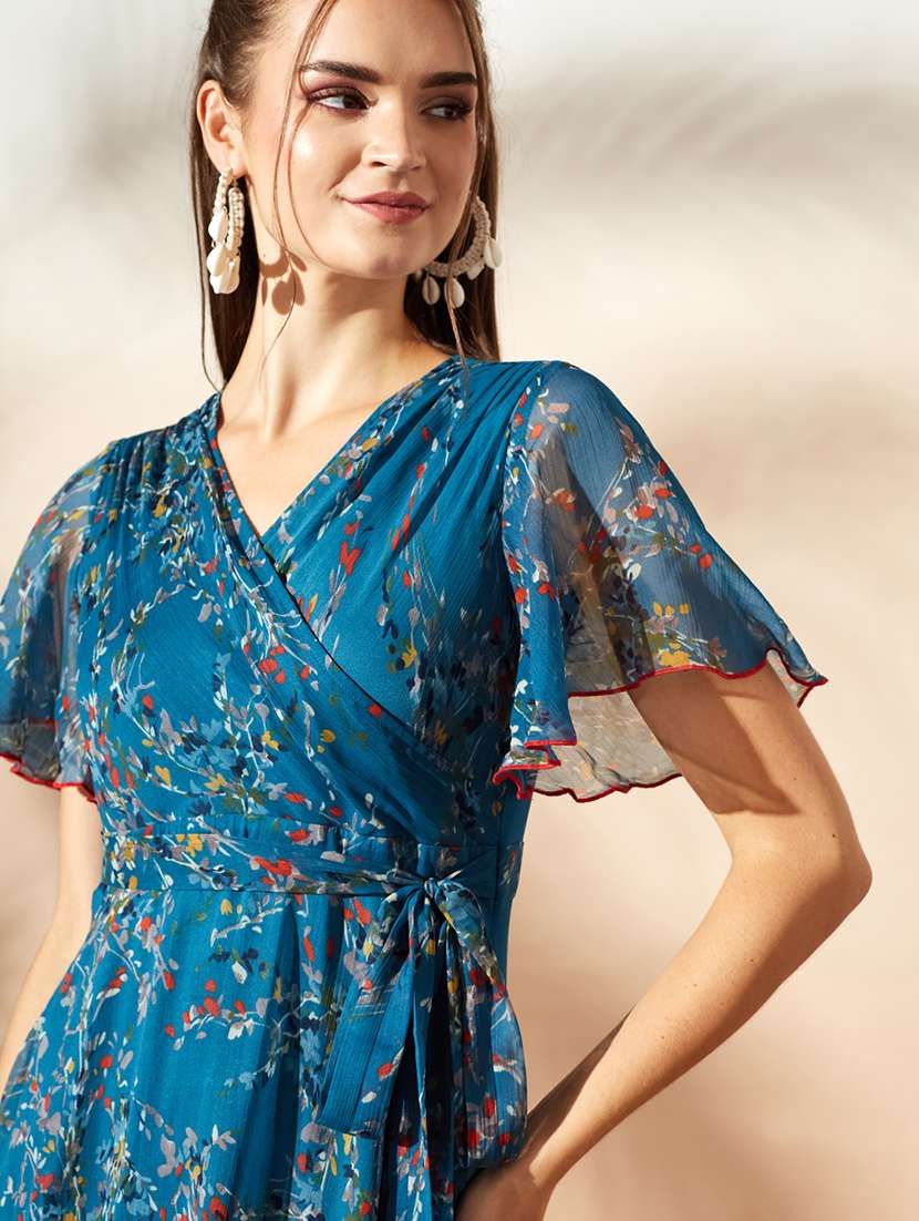 women printed flared sleeves tiered dress - 22577193 -  Standard Image - 1