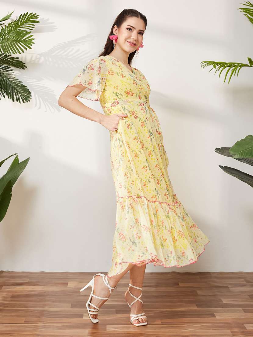 women printed flared sleeves tiered dress - 22577196 -  Standard Image - 1
