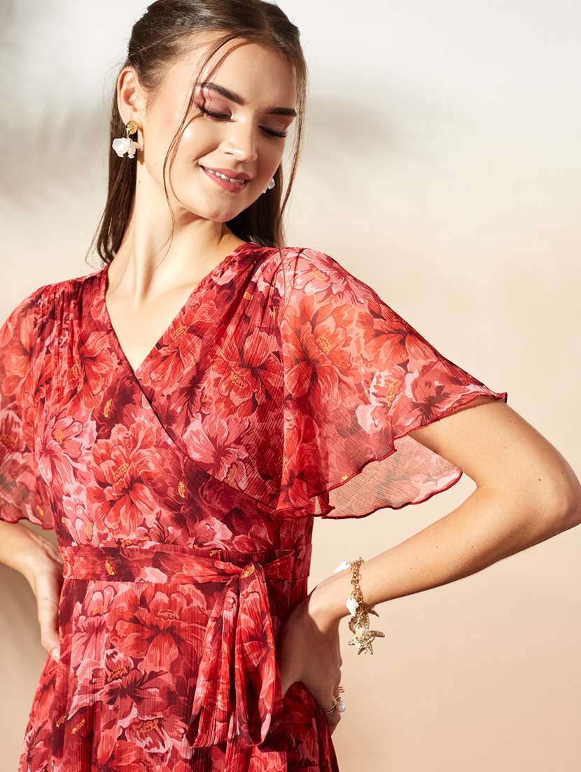 women printed flared sleeves tiered dress - 22577201 -  Standard Image - 1