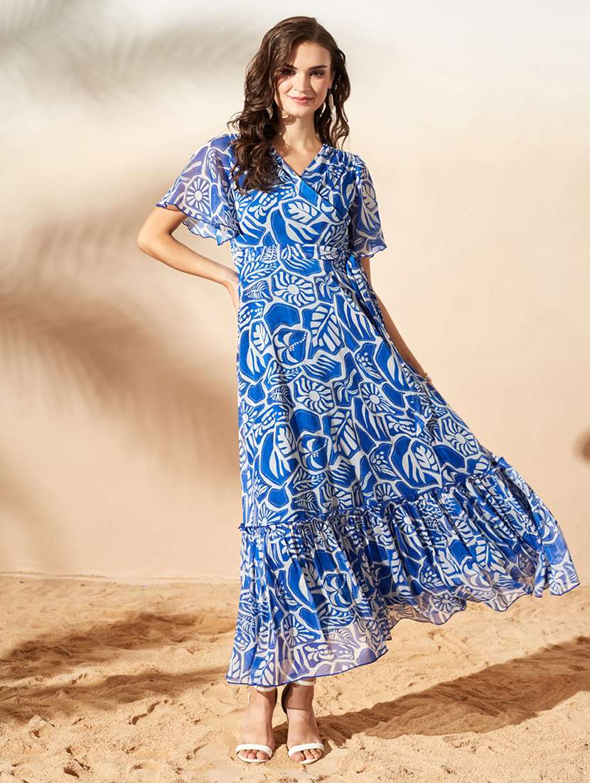 women printed flared sleeves tiered dress - 22577209 -  Standard Image - 1