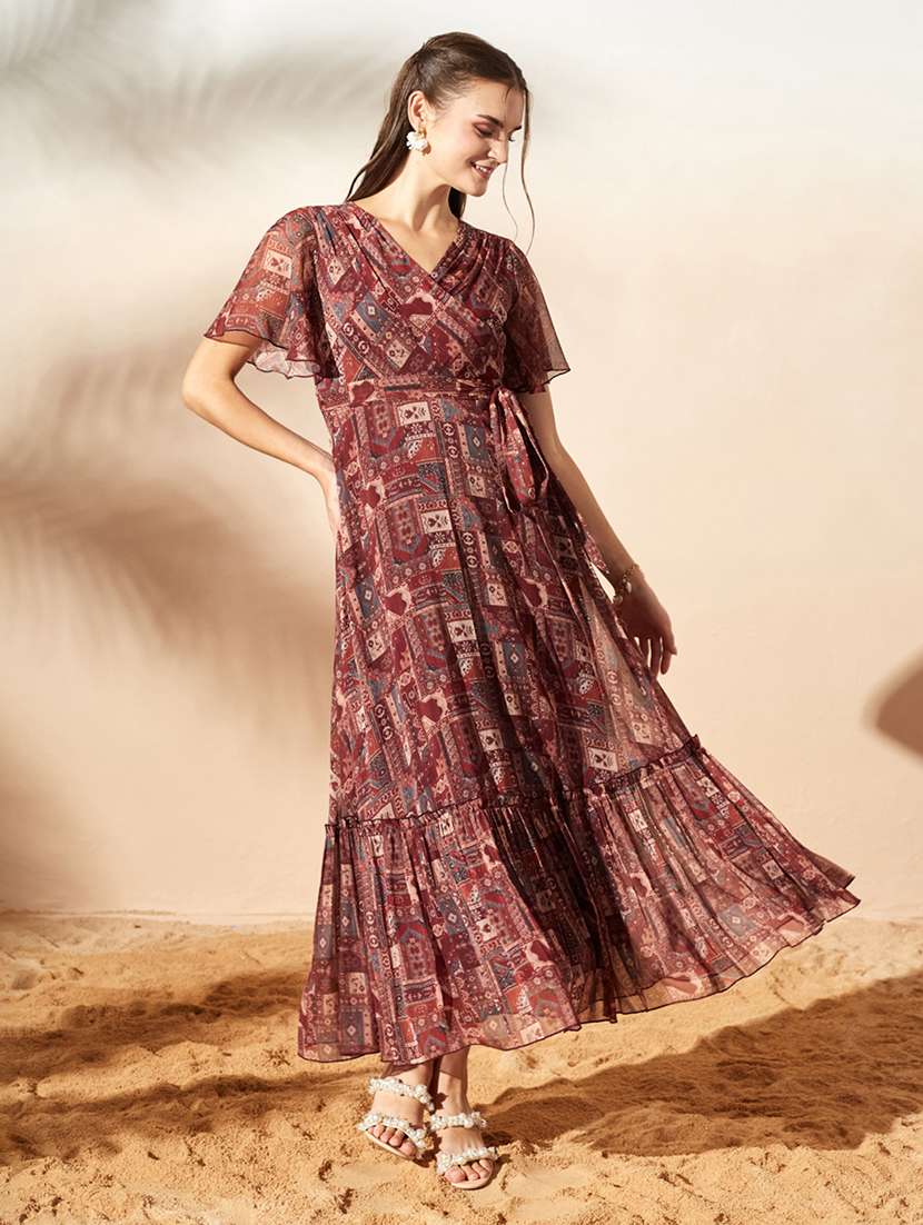 Women Printed Flared Sleeves Tiered Dress - 22577210 -  Standard Image - 4