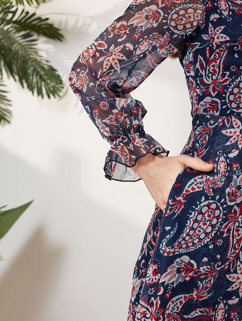Women Printed Long Sleeves Wrap Dress - 22577212 -  Standard Image - 1
