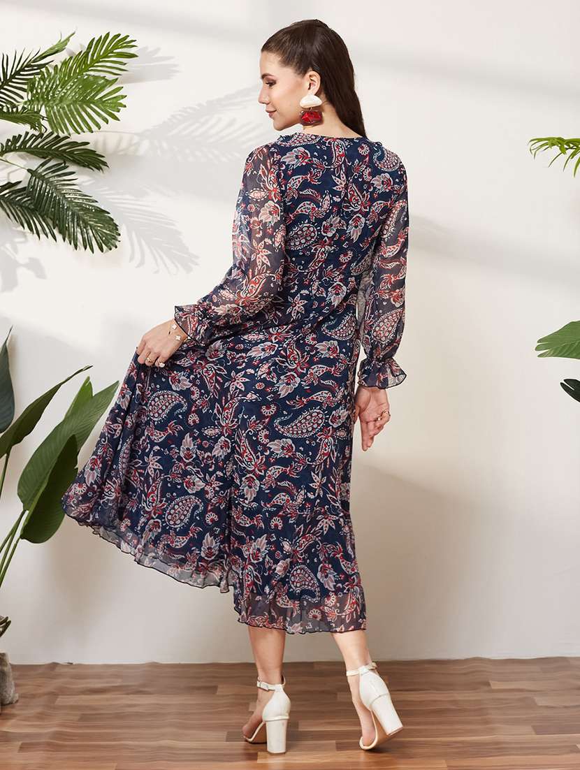 Women Printed Long Sleeves Wrap Dress - 22577212 -  Standard Image - 4