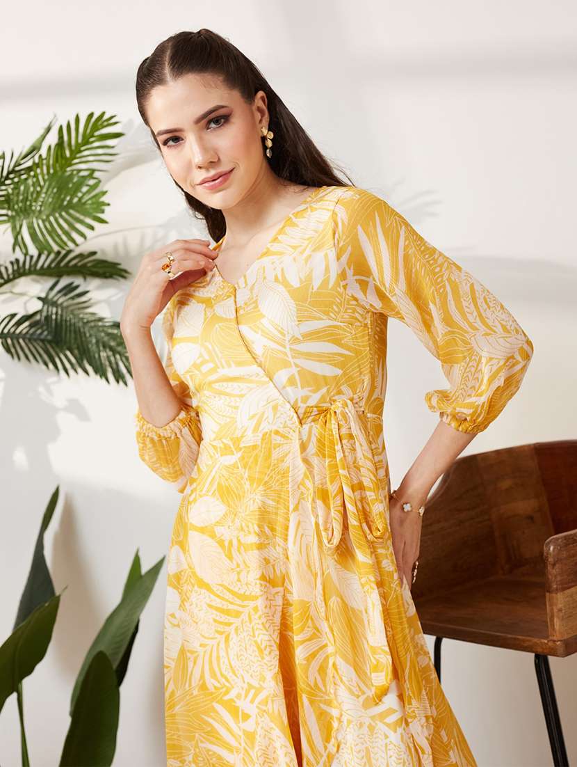 women printed three quarter sleeves fit and flare dress - 22577215 -  Standard Image - 4