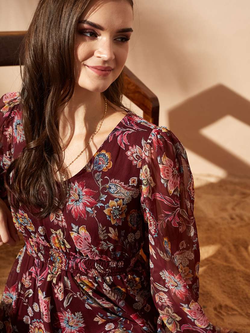 women printed long sleeves fit and flare dress - 22577217 -  Standard Image - 1