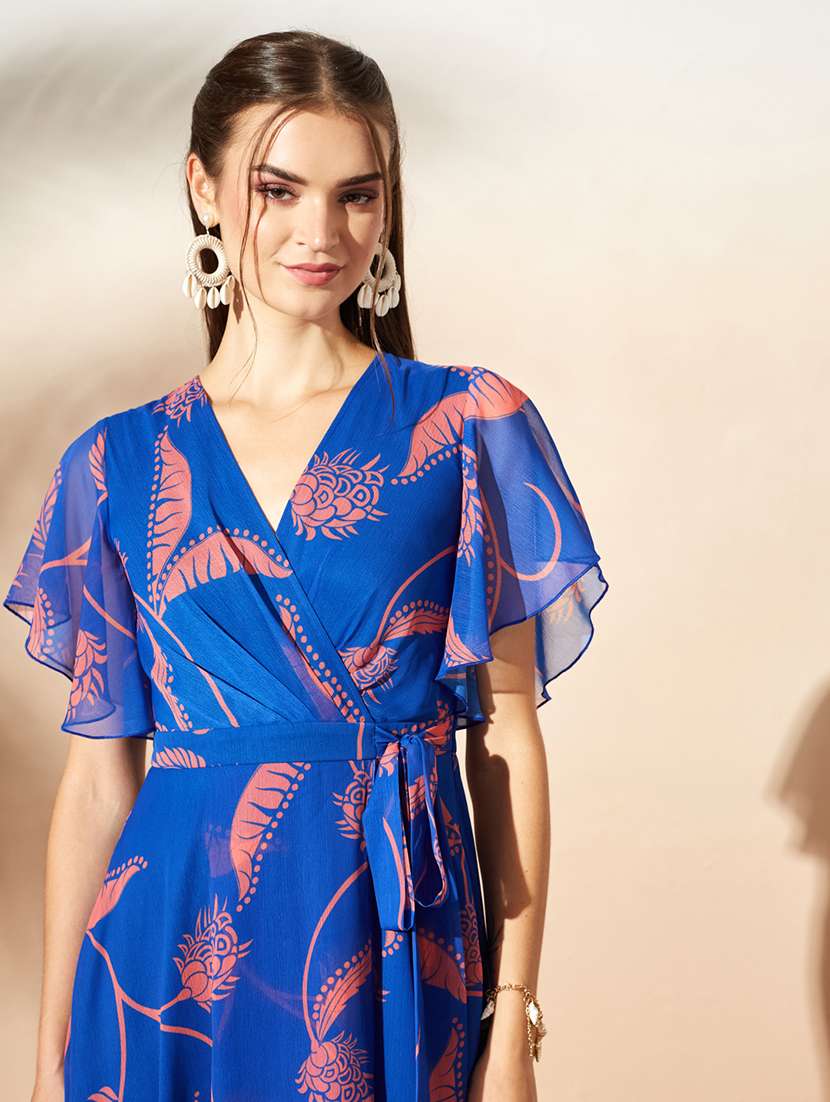 Women Printed Flared Sleeves Wrap Dress - 22577218 -  Standard Image - 4