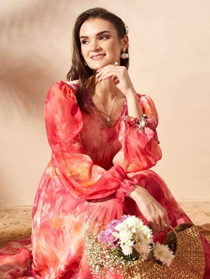 women printed long sleeves fit and flare dress - 22577221 -  Standard Image - 1