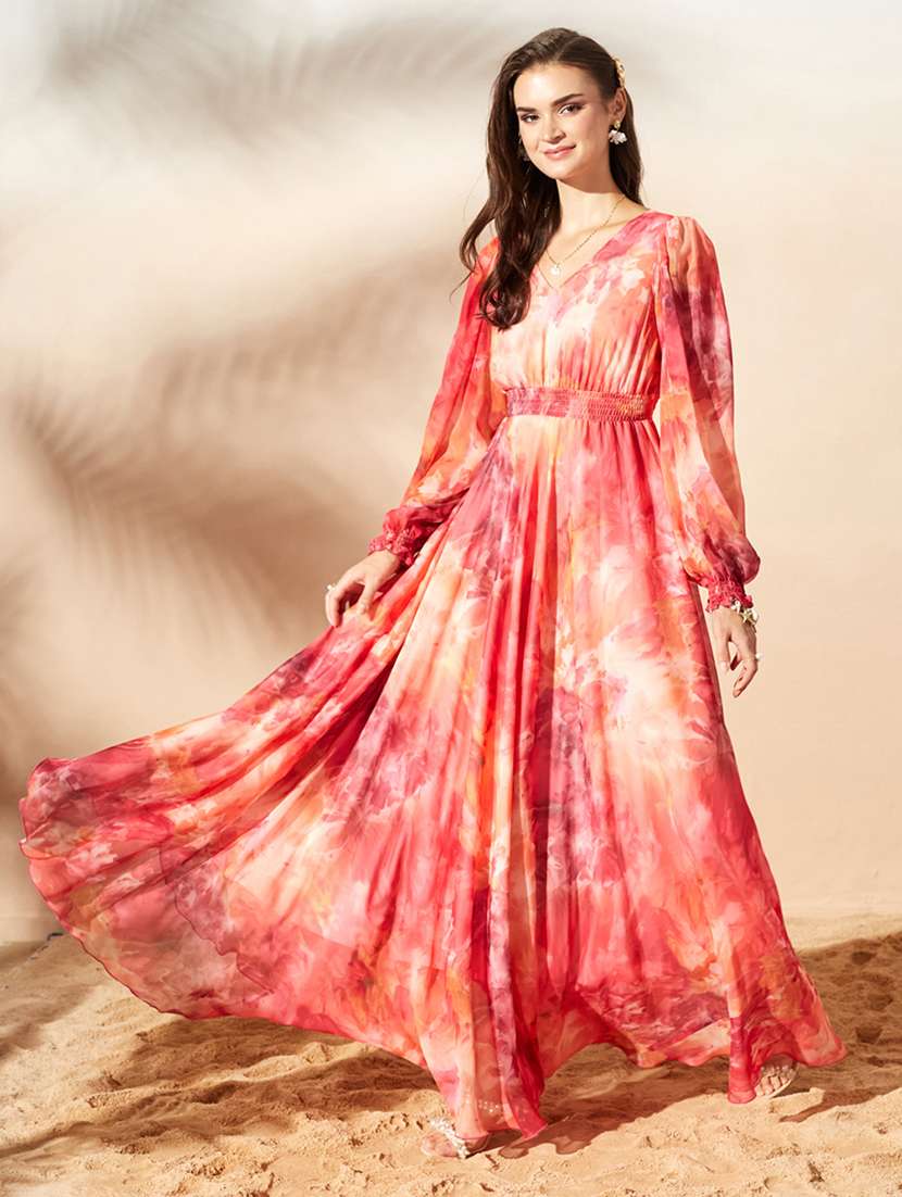 women printed long sleeves fit and flare dress - 22577221 -  Standard Image - 4