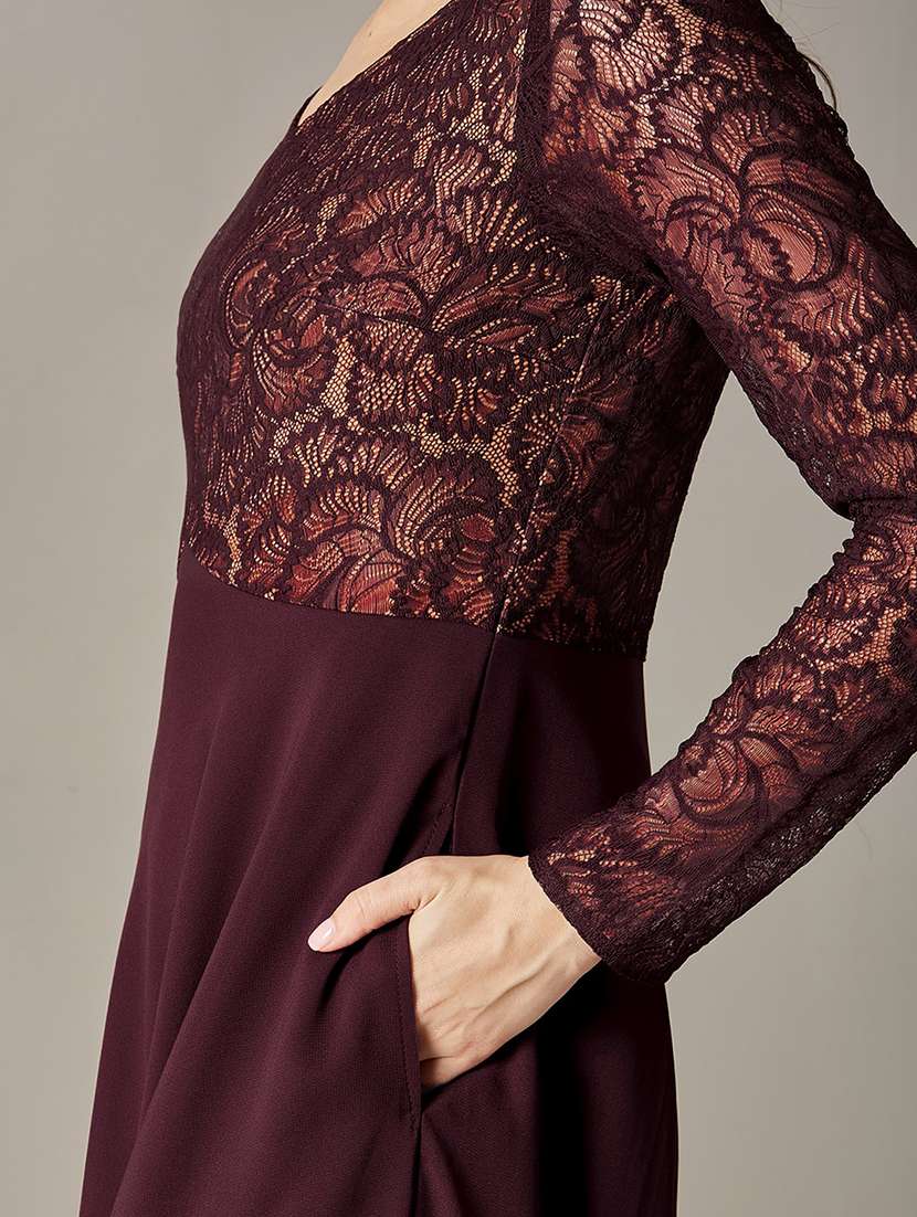 women self design long sleeves fit and flare dress - 22577234 -  Standard Image - 1