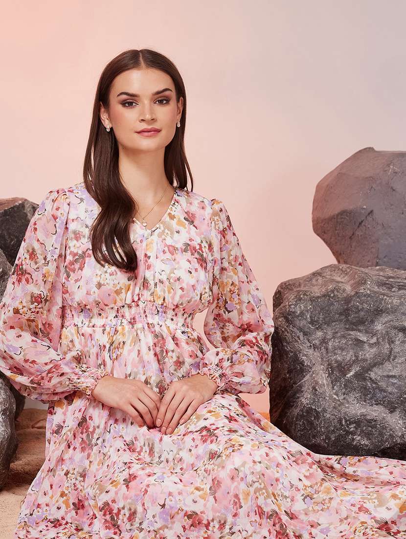 women printed long sleeves fit and flare dress - 22577237 -  Standard Image - 1