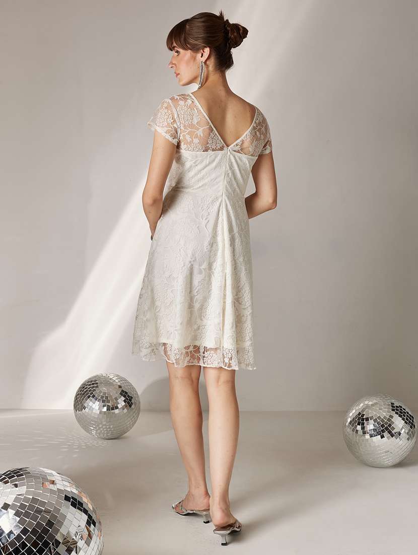 women self design short sleeves fit and flare dress - 22577239 -  Standard Image - 4