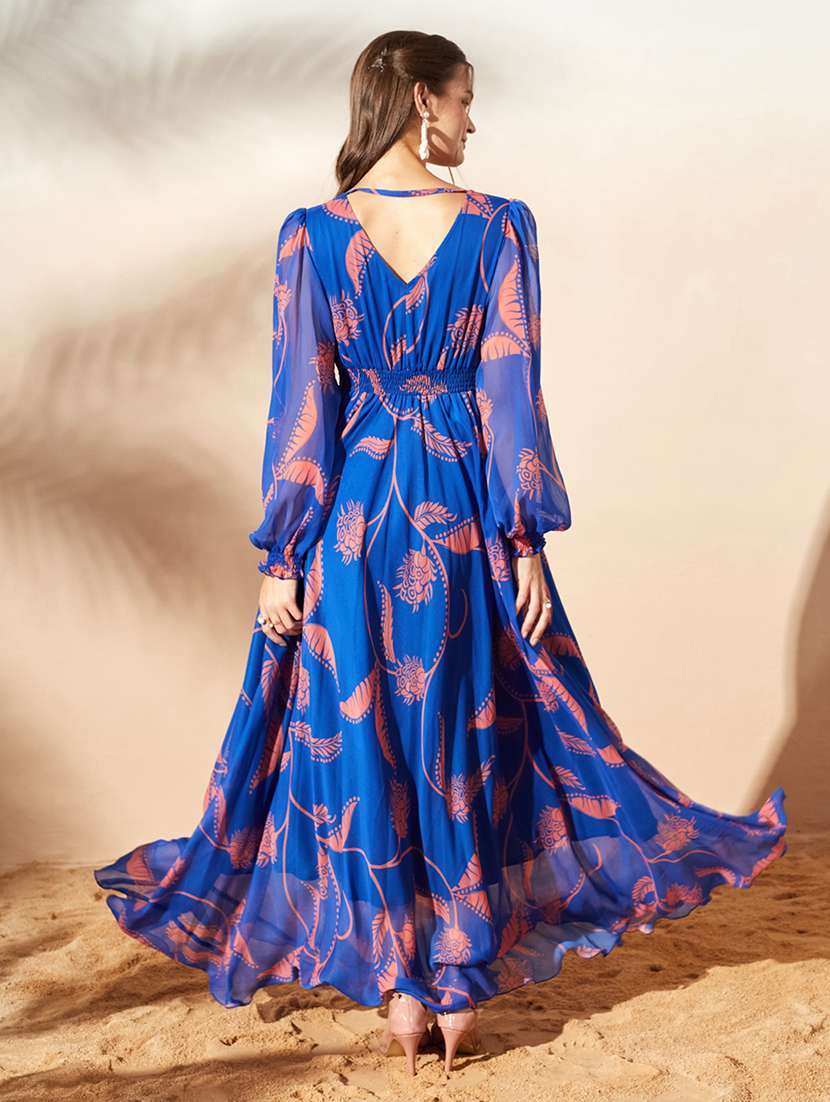 women printed long sleeves fit and flare dress - 22577240 -  Standard Image - 4