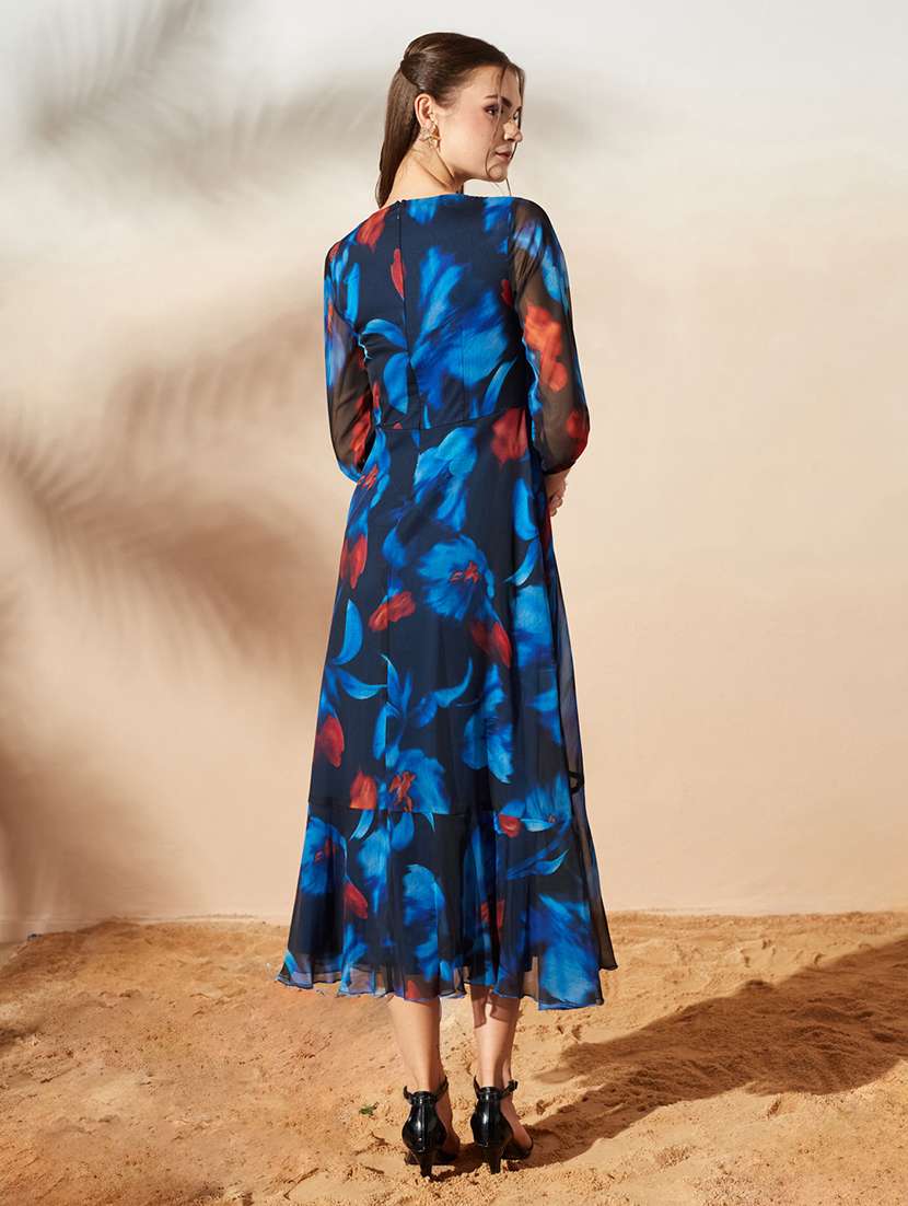 Women Printed Three Quarter Sleeves Wrap Dress - 22577255 -  Standard Image - 4