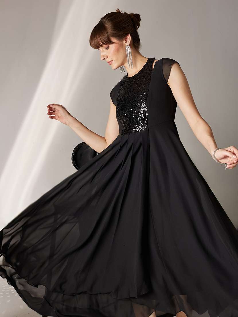 women sequined cap sleeves fit and flare dress - 22577260 -  Standard Image - 1