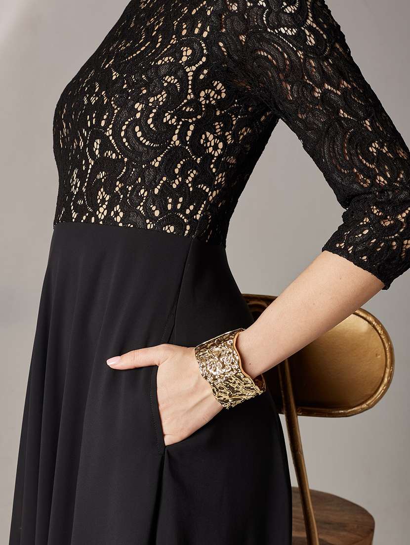Women Self Design Three Quarter Sleeves Fit And Flare Dress - 22577263 -  Standard Image - 1