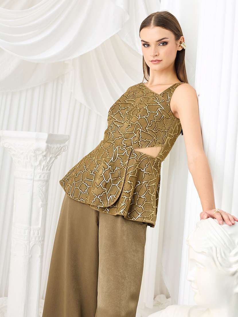 women self design asymmetric neck top and palazzo set - 22577283 -  Standard Image - 4