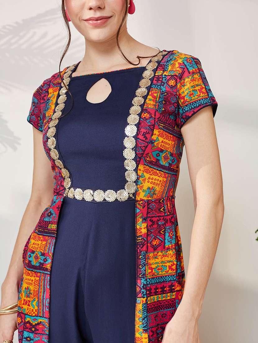 Women Printed Short Sleeves Full Leg Jumpsuit - 22577309 -  Standard Image - 1