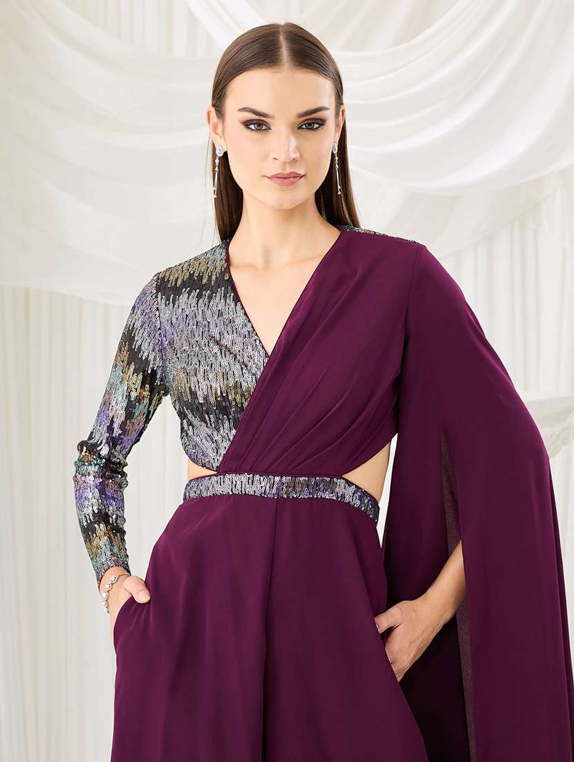 women embroidered long sleeves fusion set - 22577310 -  Standard Image - 1