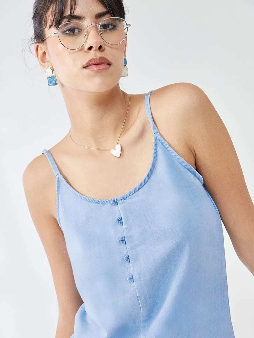 Women Solid Shoulder Strap Regular Top - 22577316 -  Standard Image - 1