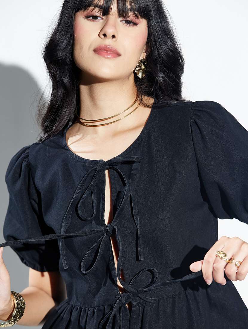 women solid puff sleeves peplum top - 22577320 -  Standard Image - 1