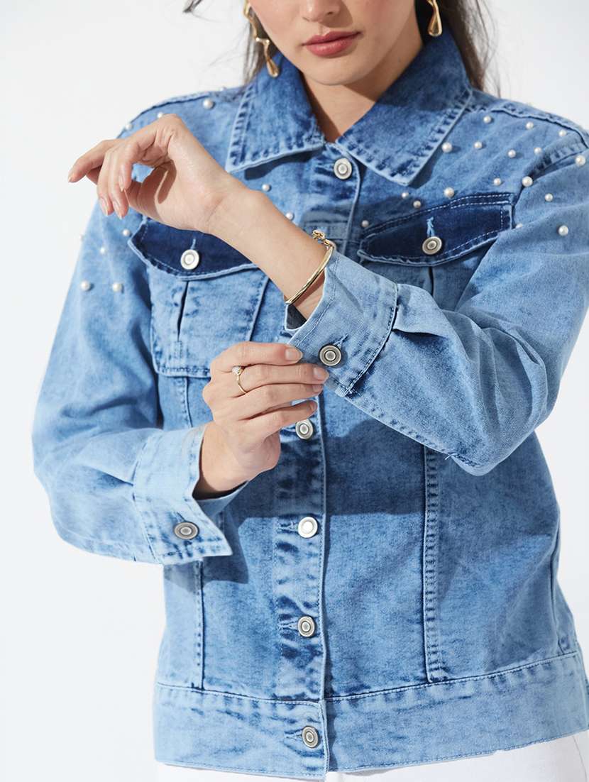 women embellished long sleeves denim jacket - 22577326 -  Standard Image - 1