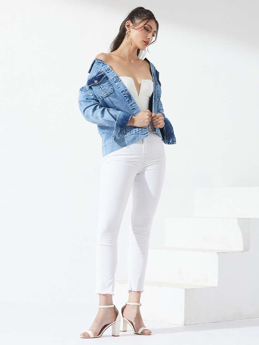 women embellished long sleeves denim jacket - 22577326 -  Standard Image - 4