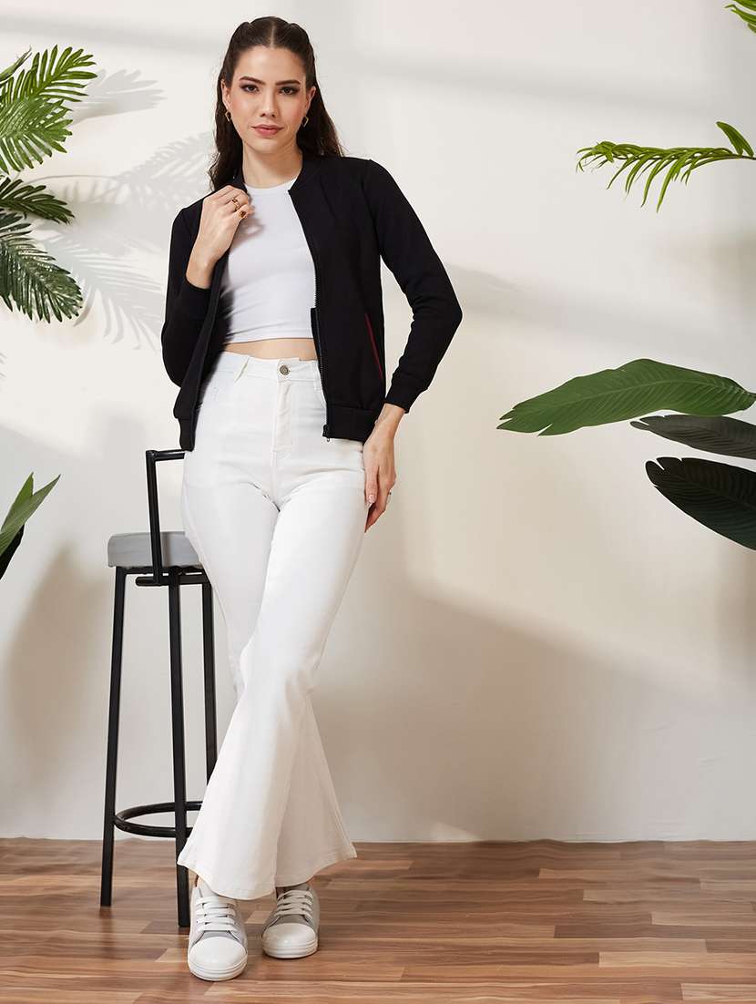 women solid long sleeves zipper sweatshirt - 22577327 -  Standard Image - 4
