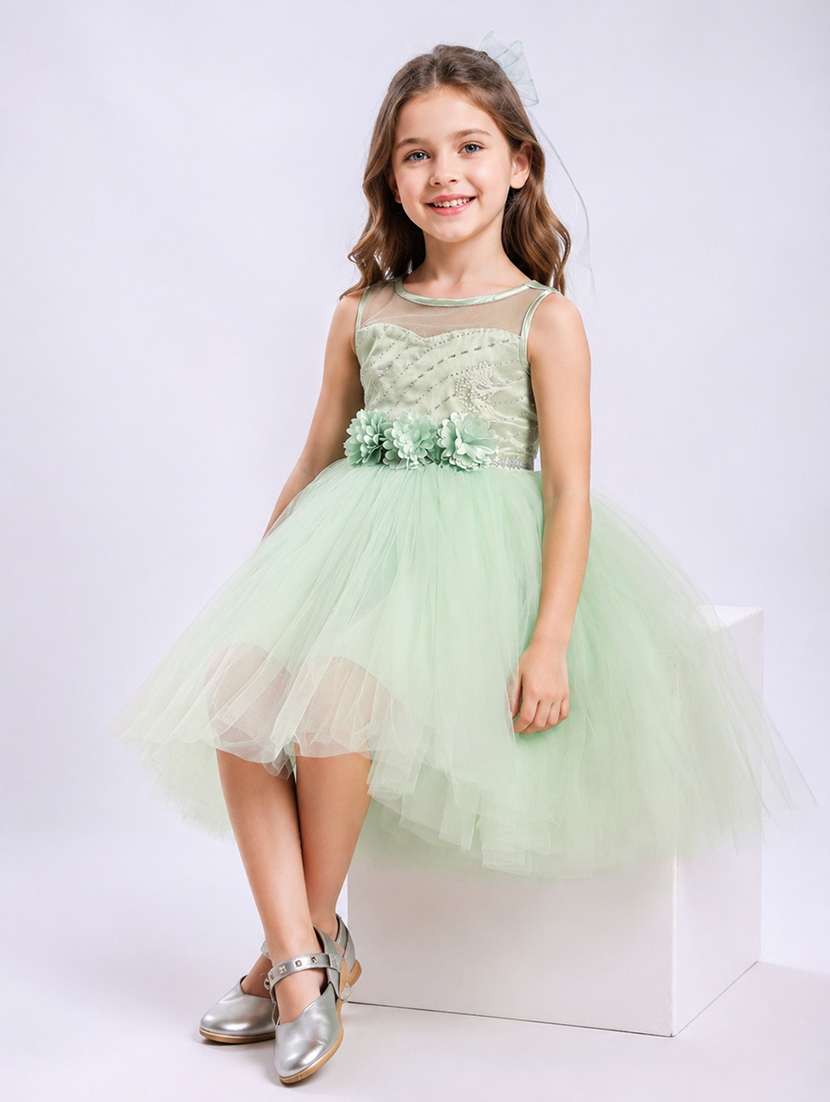 girls embellished detailed sleeveless high low dress