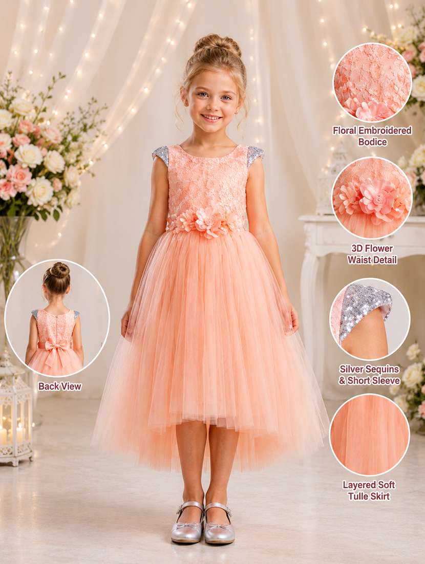 Girls Embellished Detailed Sleeveless High Low Dress - 22577362 -  Standard Image - 4