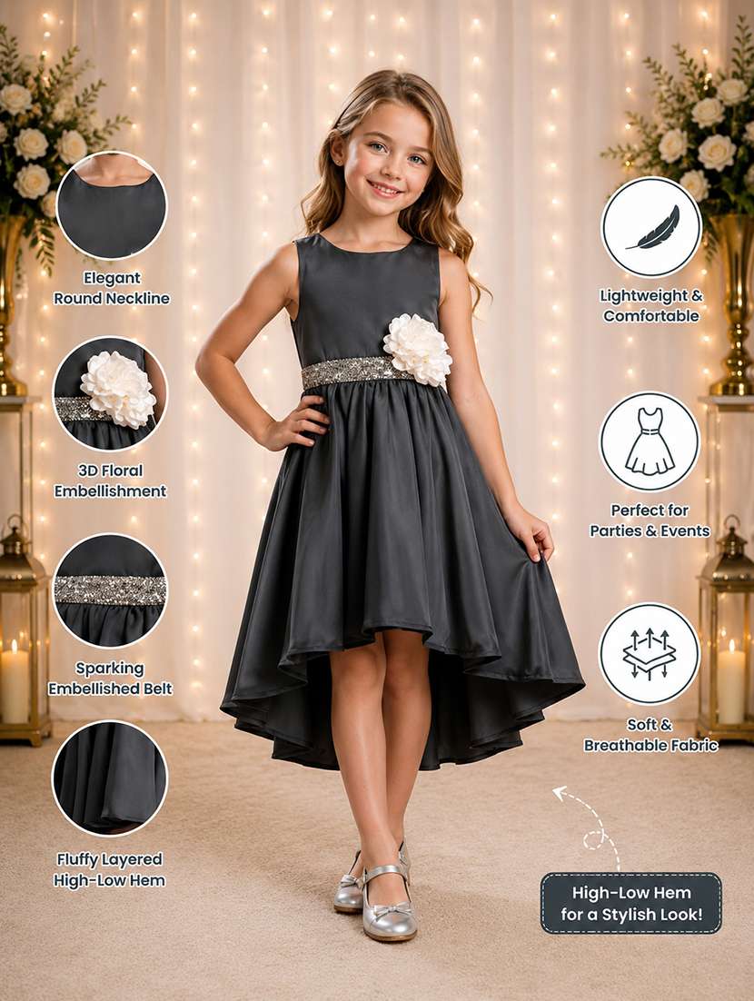 Girls Sequined Sleeveless High Low Dress - 22577372 -  Standard Image - 4