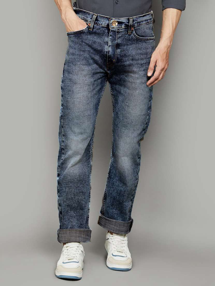 men washed mid rise slim fit jeans