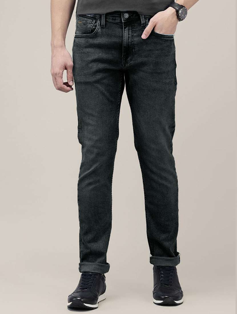 men washed mid rise slim fit jeans