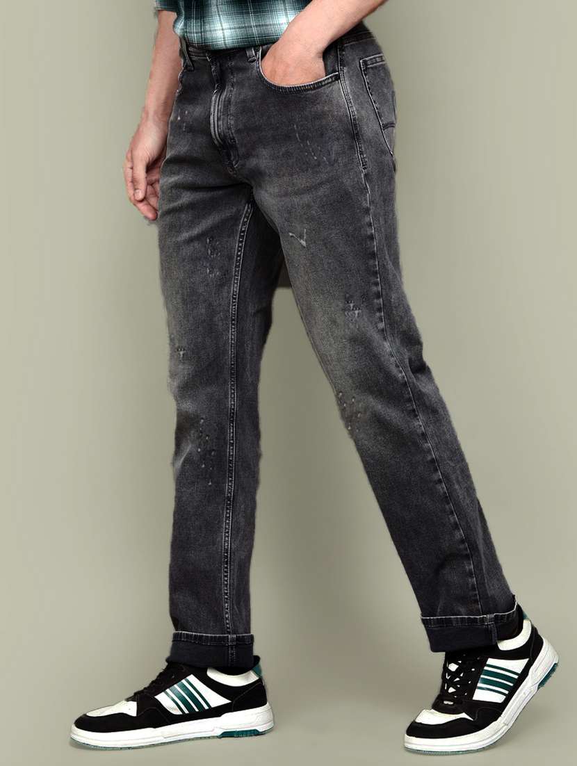 men distressed mid rise straight jeans - 22577406 -  Standard Image - 1