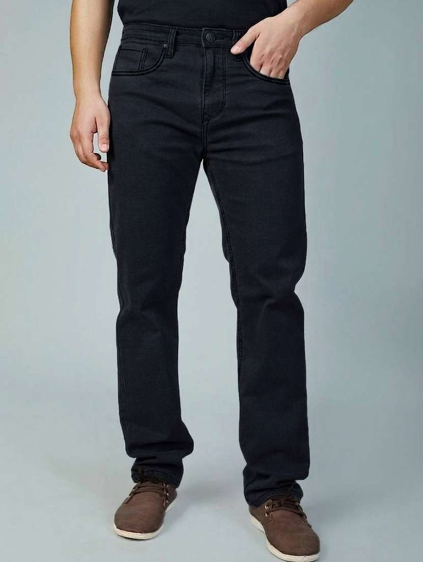 men solid mid rise straight jeans