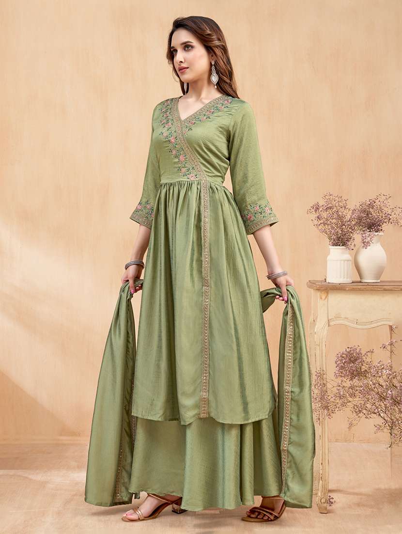 women embroidered three quarter sleeves kurta palazzo set with dupatta - 22577422 -  Standard Image - 4