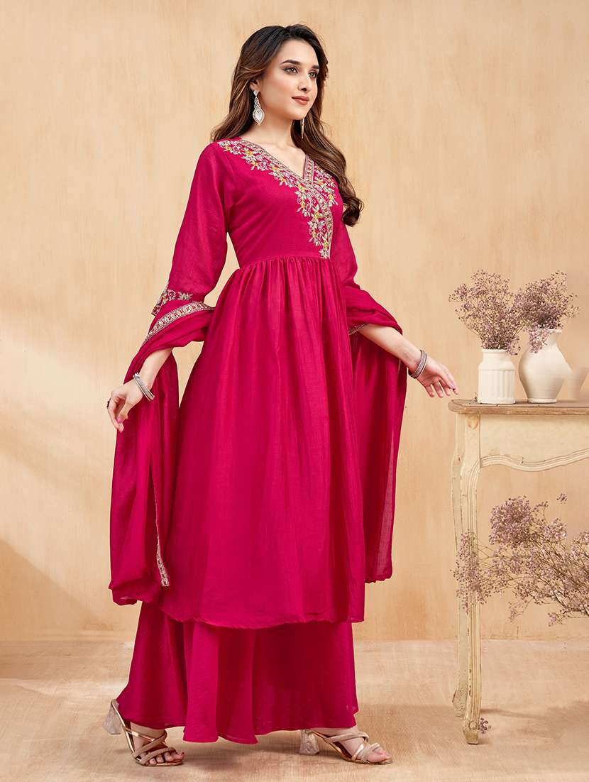 women embroidered three quarter sleeves kurta palazzo set with dupatta - 22577424 -  Standard Image - 4