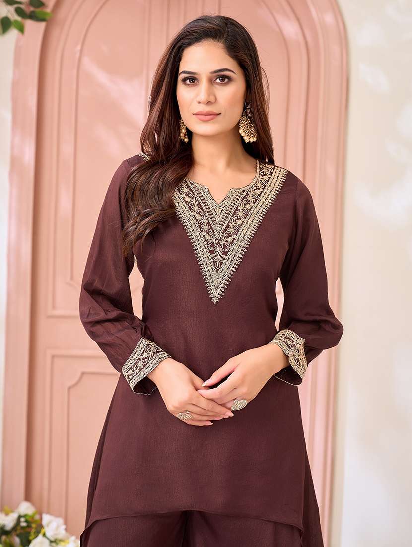women embroidered long sleeves kurta palazzo set - 22577432 -  Standard Image - 1