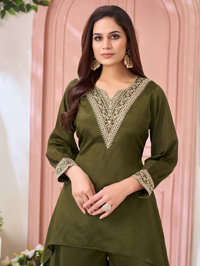 women embroidered long sleeves kurta palazzo set - 22577433 -  Standard Image - 1