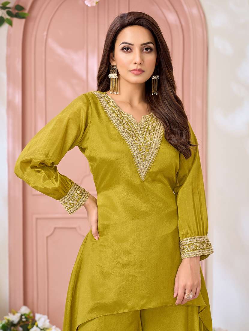 women embroidered long sleeves kurta palazzo set - 22577434 -  Standard Image - 1
