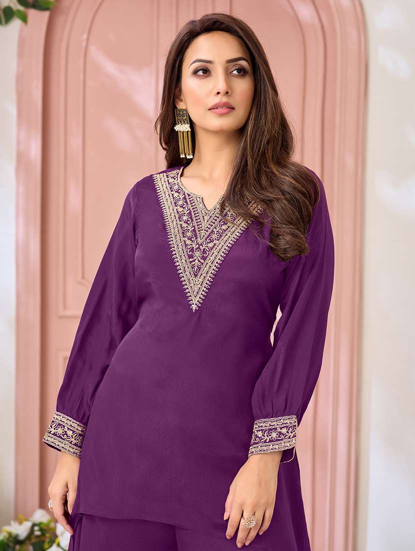 women embroidered long sleeves kurta palazzo set - 22577436 -  Standard Image - 1
